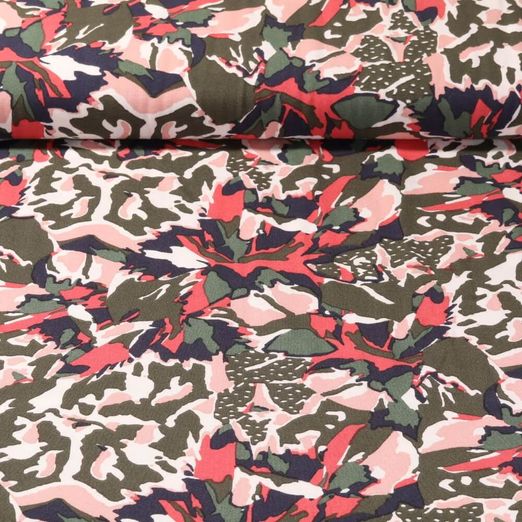 Viskose - Blüten Abstrakt Khaki