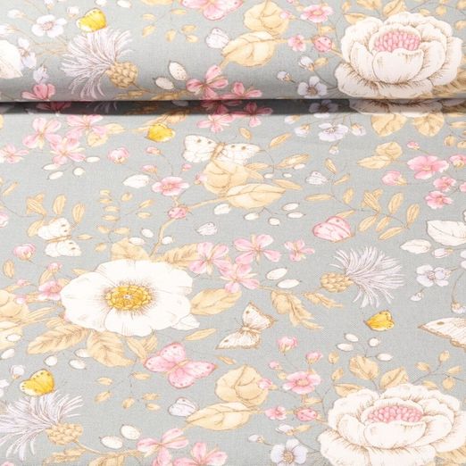 Toile canevas - Jardin de fleurs Aspect lin Bleu