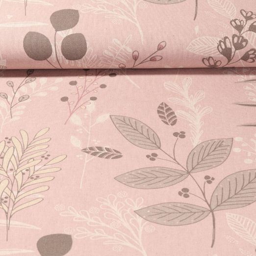 Canvas - Blättermix Leinenlook Altrosa