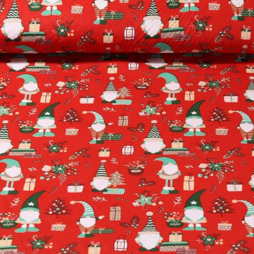 Baumwolle Webware - Wichtelweihnacht Rot