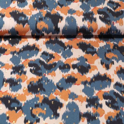 Viscose - Lurex Léopard Ecru Bleu marine foncé