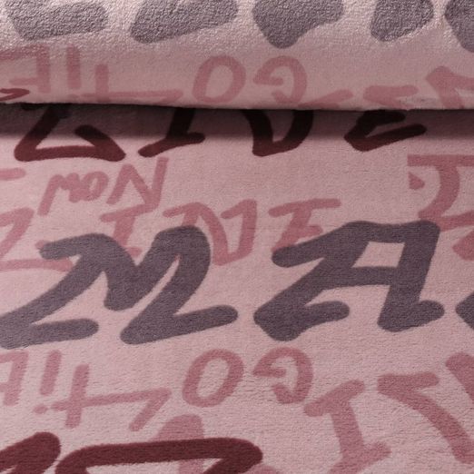 Polaire ultra douce - Jacquard Ecritures Vieux rose