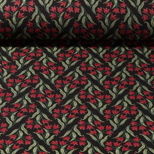 Gobelin - Glockenblumen Schwarz Rot