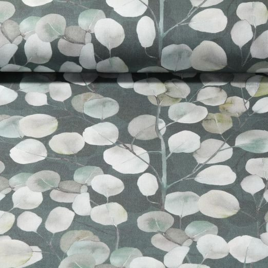 Toile de coton - Effet lin Eucalyptus Bohème Feuilles Vert sauge