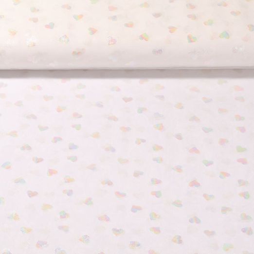 Tulle - Coeurs arc-en-ciel Blanc cassé