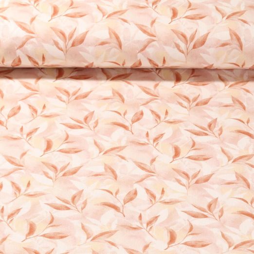 Toile de coton - Impression digitale Feuilles Rose