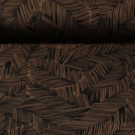 Jersey viscose - Feuilles de palmier Noir Taupe