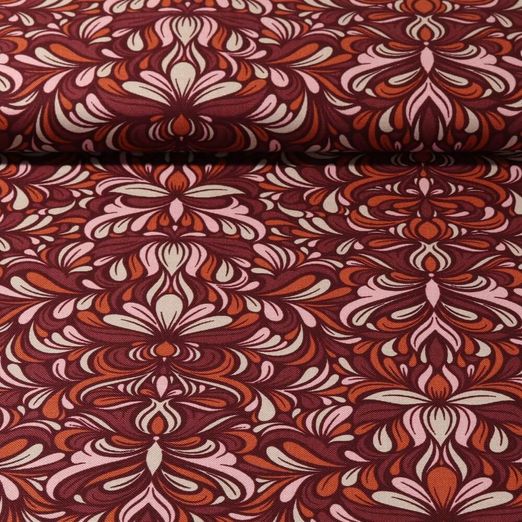 Baumwoll Canvas - Blütenornamente Weinrot