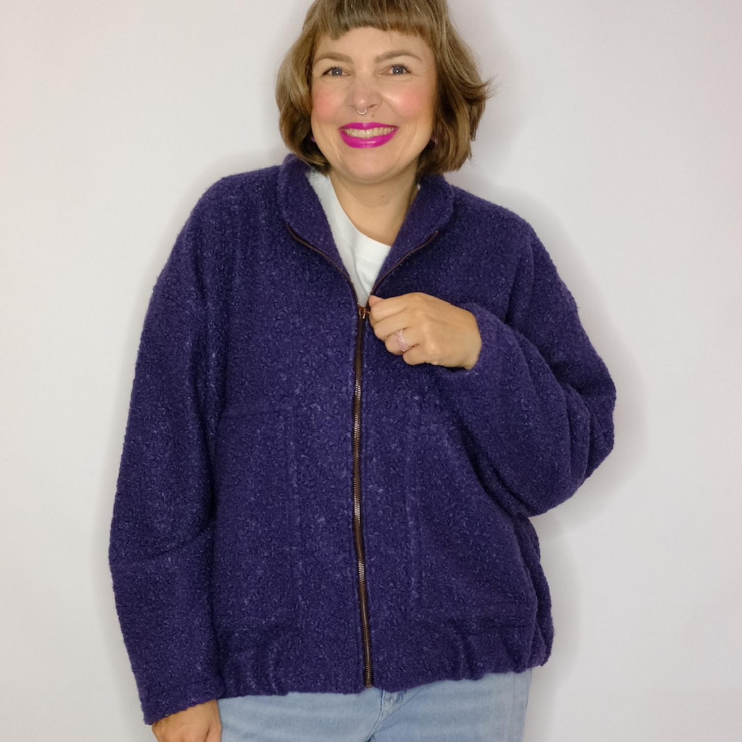 Tissu manteau Erni - Bouclette Uni Violet-3 Tissu manteau Erni - Bouclette Uni Violet-3