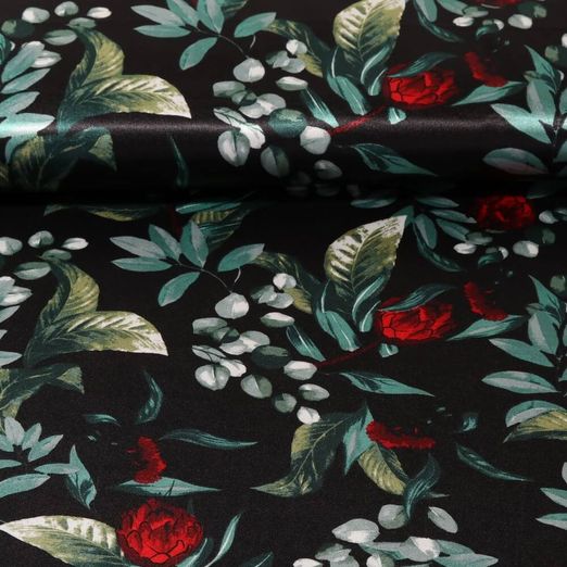 Modestoff - Satin Blatt und Blüte Schwarz