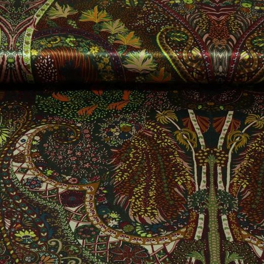 Tissu mode - Satin Paisley Marron