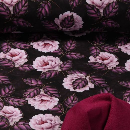 Softshell - Digitaldruck Blumen Aubergine