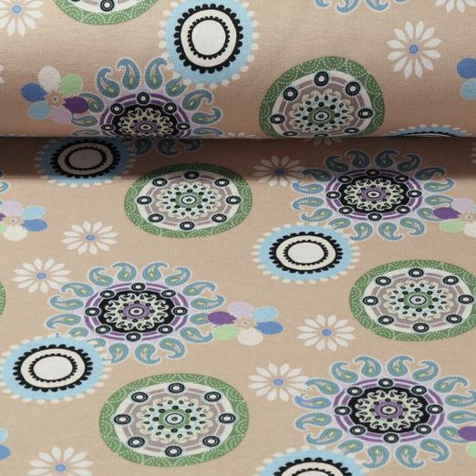 Alpenfleece - Mandala Blumen Beige