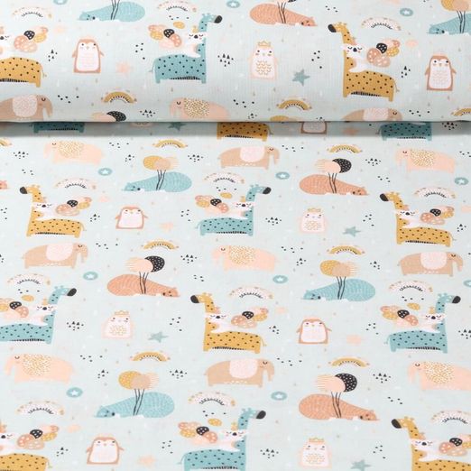 Tissu coton - Animaux mignons Bleu clair