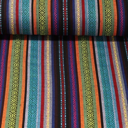Toile jacquard - Tissu mexicain rayé Lime Multicolore