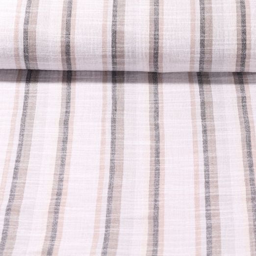 Mousseline de coton - Double gaze Rayures Gris