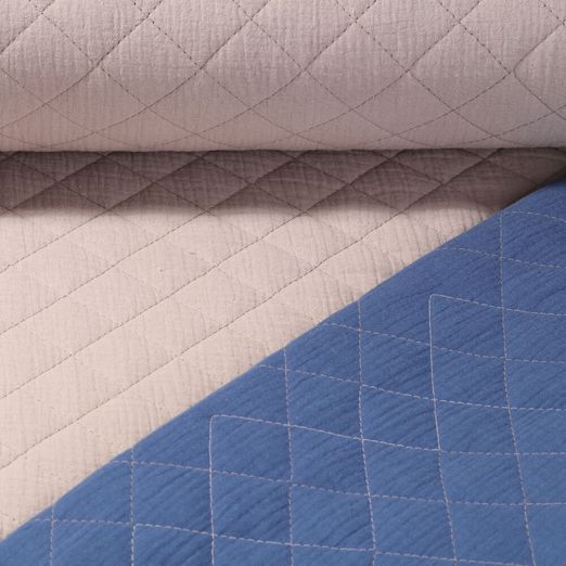 Mousseline de coton - Arthur - Matelassé Beige Bleu 35mm