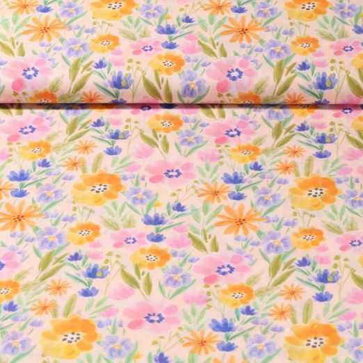 Voile de coton - Impression digitale Champs de fleurs Multicolore