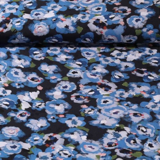 Viskose Popeline - Stretch Blumen Blau