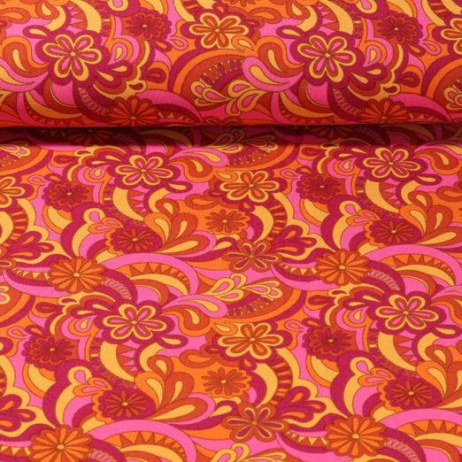 Faschingsstoff - Retro Blumen Orange