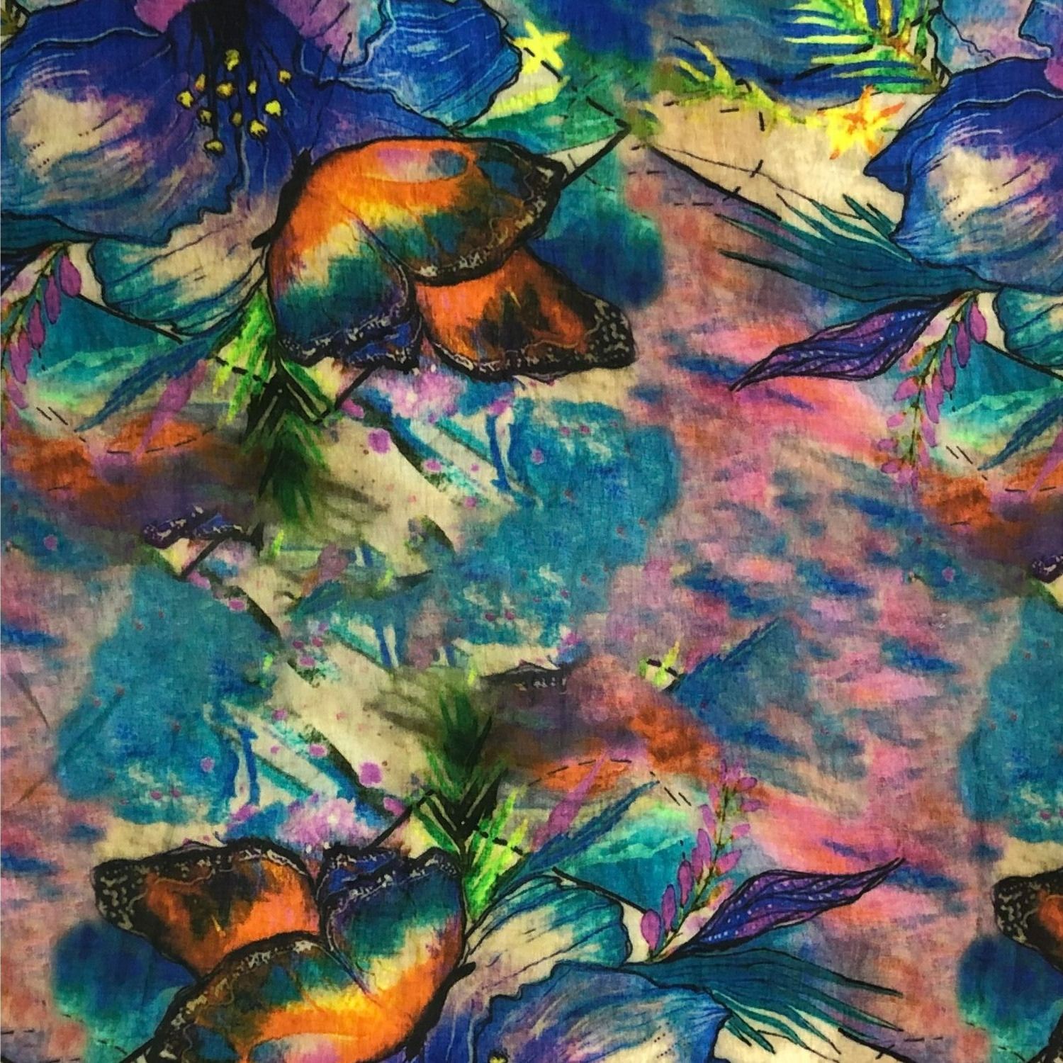 Popeline viscose - Impression digitale Papillons Multicolore-1 Popeline viscose - Impression digitale Papillons Multicolore-1