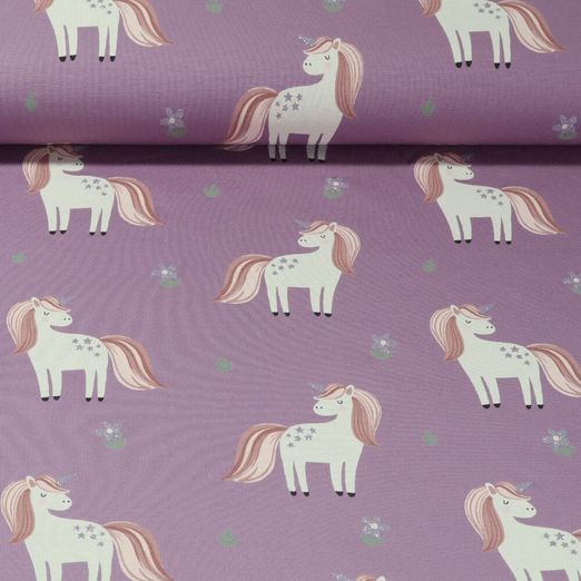 Jersey - Licornes Paillettes Mauve Teinté dans la masse