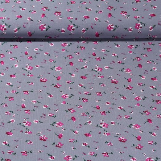 Tissu voile chiffon - Fleurs Gris Rose vif