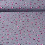 Tissu voile chiffon - Fleurs Gris Rose vif