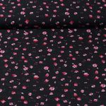 Tissu voile chiffon - Fleurs Noir Rose vif