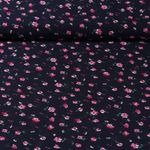 Tissu voile chiffon - Fleurs Bleu marine foncé Rose vif