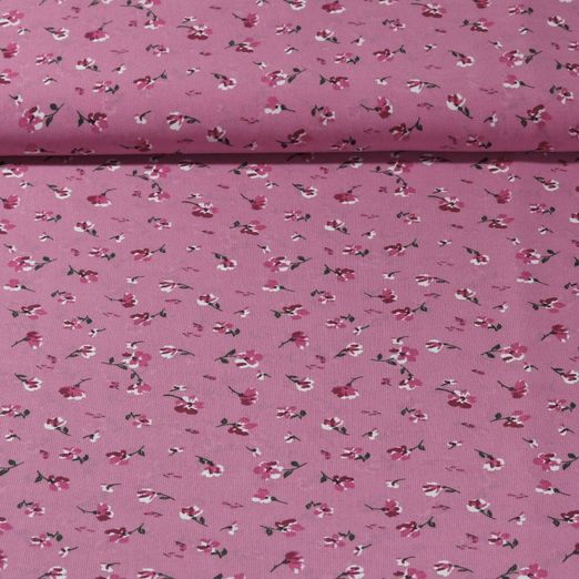 Tissu voile chiffon - Fleurs Rose Rose vif
