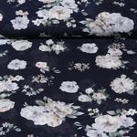 Tissu voile chiffon - Roses Bleu marine foncé