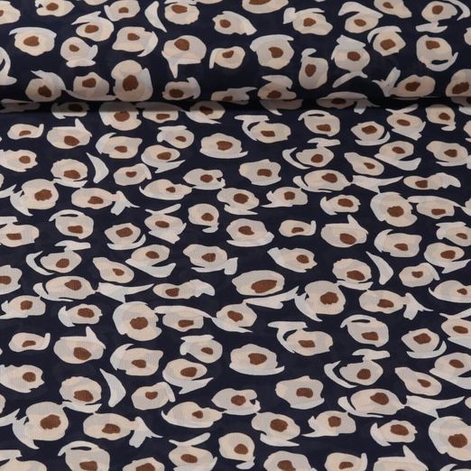 Tissu voile chiffon - Fleurs Abstrait Bleu marine foncé Sable