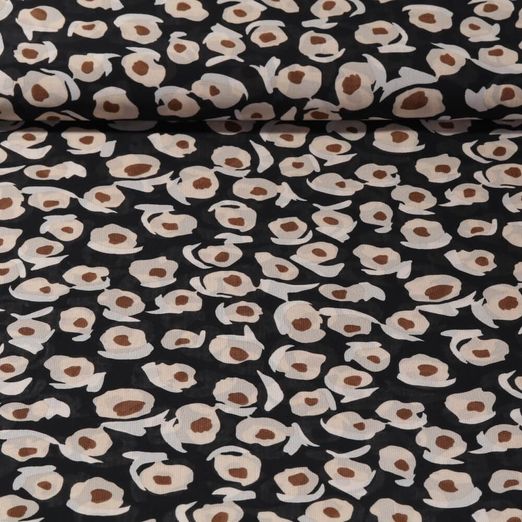 Tissu voile chiffon - Fleurs Abstrait Noir Sable