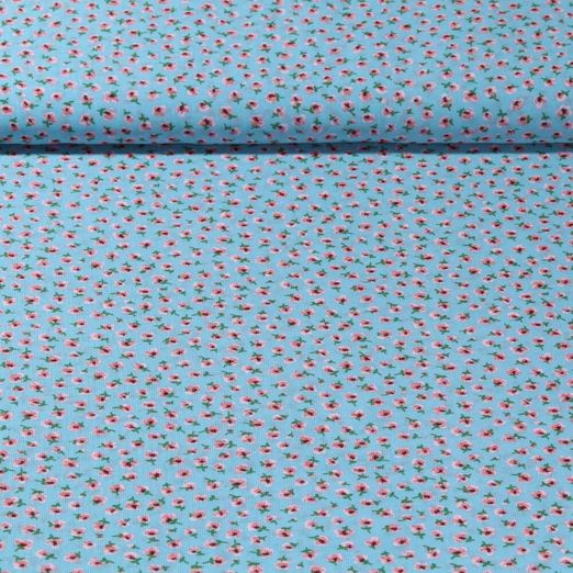 Tissu voile chiffon - Petites fleurs Turquoise
