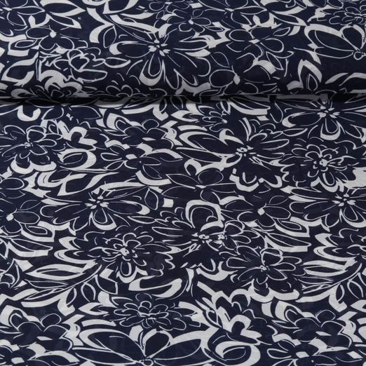 Chiffon - Blüten Navy Ecru