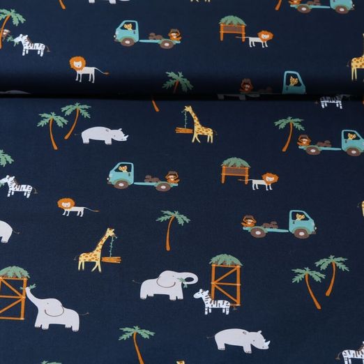 Popeline de coton - Animaux de safari Bleu marine foncé