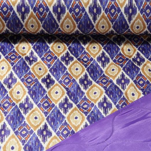 Tissu pour veste matelassé - Velours Impression numérique Ethnique Losanges Lilas