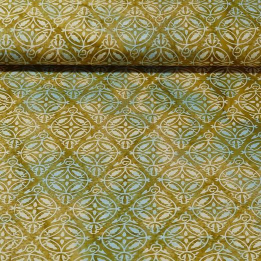 Baumwolle Webware - Kreismuster Batik Ocker Multicolor