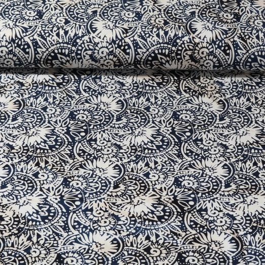 Tissu coton - Batik Fleurs Bleu foncé
