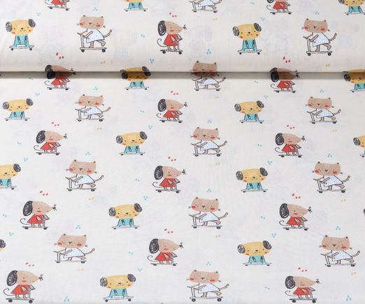 Tissu coton - Chiens et chats Vanille