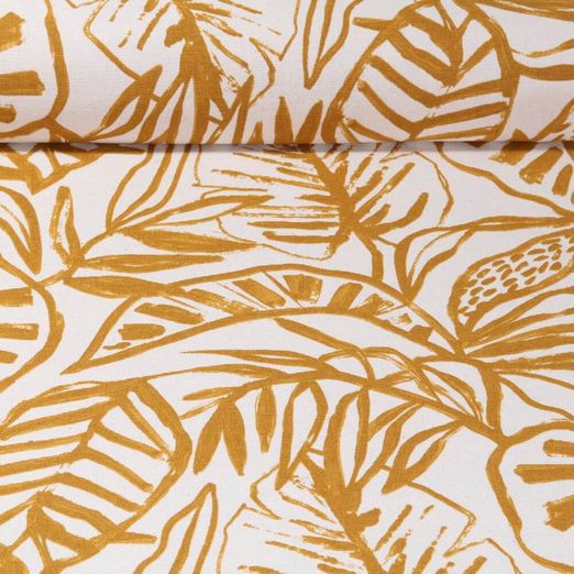 Toile canevas - Feuilles peintes Beige Ocre