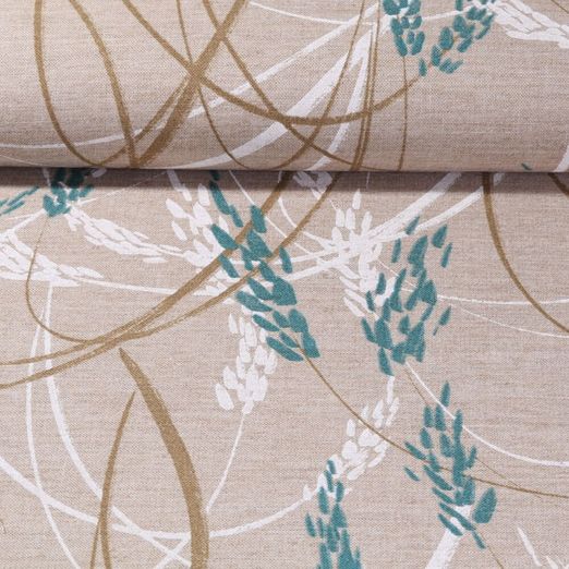 Toile canevas - Effet lin Épis Beige Bleu pétrole