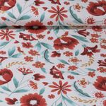 Toile de coton - Sergé Fleurs Ecru Rouge