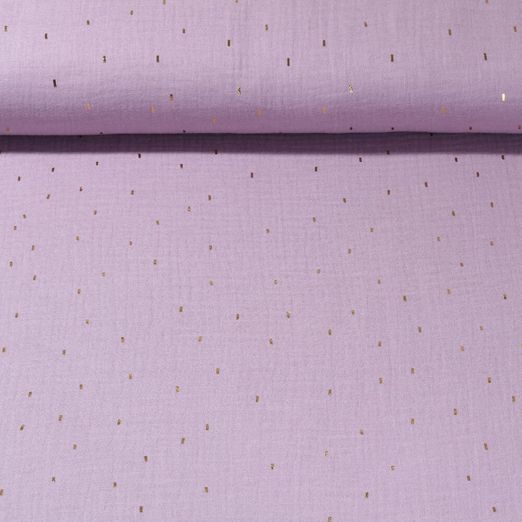 Mousseline de coton - Double Gaze Mini traits Foilprint Doré Lavande