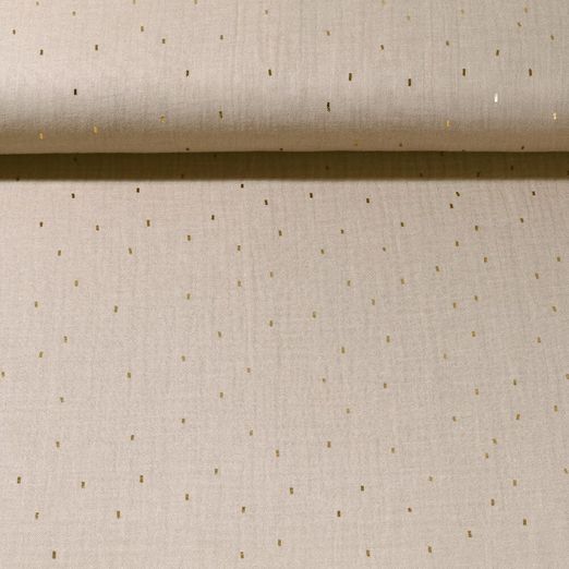 Mousseline de coton - Double Gaze Mini traits Impression sur film Doré Beige