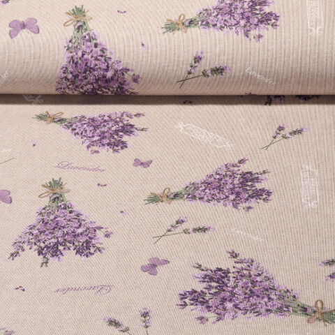 Toile canevas enduite aspect lin - Bouquet de lavande Beige