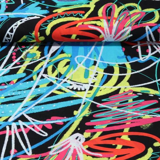 Voile de coton - Bunte Skizzen Noir Multicolore
