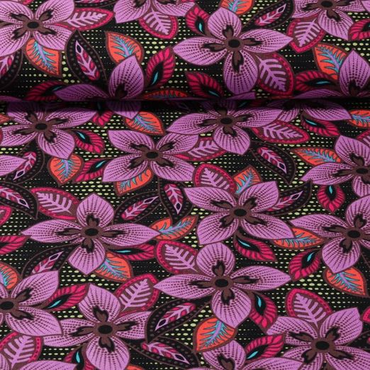 Lin viscose - Fleurs et pois Hortensia
