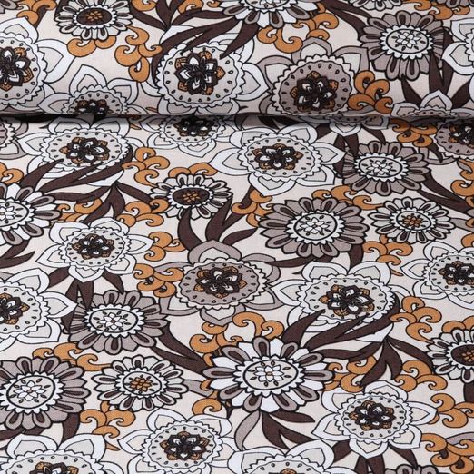 Lin viscose - Fleurs Rétro Sable